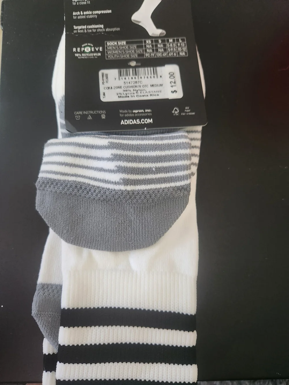 ADIDAS COPA ZONE SOCCER Men’s White Crew Cushion Socks – Medium